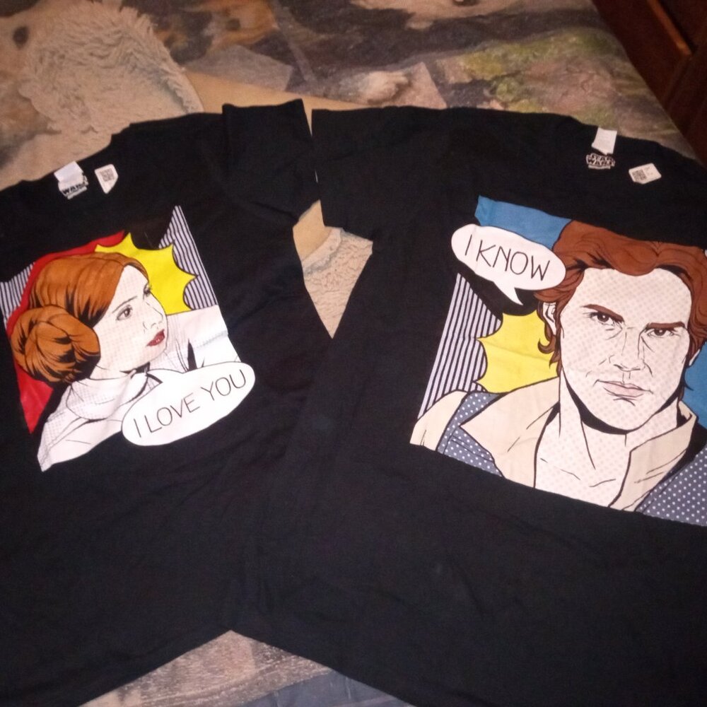 Star Wars Couples T Shirt Princess & Hans I Love You Large